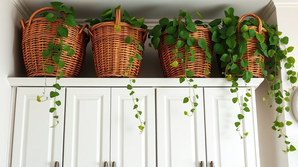 layered baskets with greenery