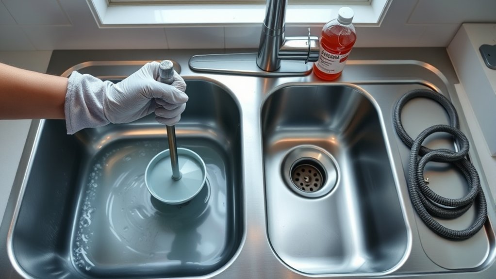 unclog double sink quickly